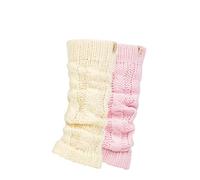 ELLE Ladies Chunky Leg Warmers - Winter Warm Cable Knit Patterned for Ballet, Dance or Casual Wear In One Size 2 Pairs Cream Pink