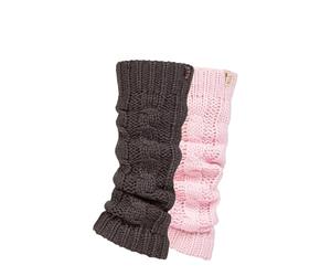 ELLE Ladies Chunky Leg Warmers - Winter Warm Cable Knit Patterned for Ballet, Dance or Casual Wear In One Size 2 Pairs Charcoal Pink