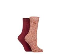 ELLE Ladies Chunky Plain Ribbed Cotton Soft Cosy Warm Boot Socks for Outdoor Walking Hiking in a Multipack of 2 Size 4-8 (UK, Numeric, 4, 8, Regular, Regular, Wild Poppy)