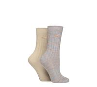 ELLE Ladies Chunky Plain Ribbed Cotton Soft Cosy Warm Boot Socks for Outdoor Walking Hiking in a Multipack of 2 Size 4-8 (UK, Numeric, 4, 8, Regular, Regular, Coral Blaze)