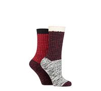 ELLE Ladies Cosy Soft Chunky Ribbed Plain Boot Socks in a Multipack of 2 Pairs For Walking, Hiking and Trekking in Assorted Colours Sizes 4-8 Merlot