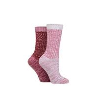 ELLE Ladies Cosy Soft Chunky Ribbed Plain Boot Socks in a Multipack of 2 Pairs For Walking, Hiking and Trekking in Assorted Colours Sizes 4-8 Smokey Pink