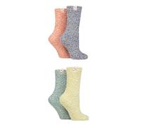 Elle Ladies Cosy Warm Socks - Bed and Anti-Slip Socks, Warm and Chunky for Winter, Plain, Gift Idea in a 4 Pair Multipack Size 4-8 Autumn Apple