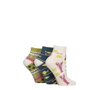 Elle Ladies Cotton Anklet Socks - Soft, Short, Plain, Striped & Patterned with Hand Linked Toes Multipack of 3 Size 4-8 (UK, Numeric, 4, 8, Regular, Regular, Coastal Joy Patterned)