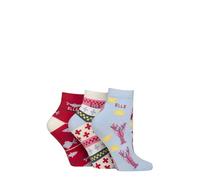 Elle Ladies Cotton Anklet Socks - Soft, Short, Plain, Striped & Patterned with Hand Linked Toes Multipack of 3 Size 4-8 (UK, Numeric, 4, 8, Regular, Regular, Seafarer Patterned)
