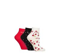 ELLE Ladies Cotton Anklet Socks - Soft, Short, Plain, Striped & Patterned with Hand Linked Toes Multipack of 3 Size 4-8 (UK, Numeric, 4, 8, Regular, Regular, Parisian Rose Patterned)