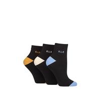ELLE Ladies Cotton Anklet Socks - Soft, Short, Plain, Striped & Patterned with Hand Linked Toes Multipack of 3 Size 4-8 (UK, Numeric, 4, 8, Regular, Regular, Leopard Noir Contrast)