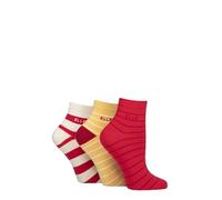 ELLE Ladies Cotton Anklet Socks - Soft, Short, Plain, Striped & Patterned with Hand Linked Toes Multipack of 3 Size 4-8 (UK, Numeric, 4, 8, Regular, Regular, Parisian Rose Striped)