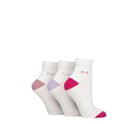 ELLE Ladies Cotton Anklet Socks - Soft, Short, Plain, Striped & Patterned with Hand Linked Toes Multipack of 3 Size 4-8 (UK, Numeric, 4, 8, Regular, Regular, White/Pink Contrast)