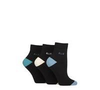 ELLE Ladies Cotton Anklet Socks - Soft, Short, Plain, Striped & Patterned with Hand Linked Toes Multipack of 3 Size 4-8 (UK, Numeric, 4, 8, Regular, Regular, Black/Blue Contrast)
