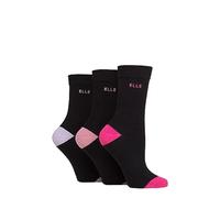 ELLE Ladies Cotton Socks 3pk- Plain, Striped and Patterned Soft Cotton Socks with Hand Linked Toes Multipack of 3 Pairs Size 4-8 Pink Contrast 4-8