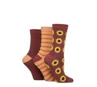 Elle Ladies Feather Textured Socks - Patterned, Plain, Spotty and Striped Soft Breathable Bamboo in a Multipack of 3 Pairs Size 4-8 (UK, Numeric, 4, 8, Regular, Regular, Sunflower)