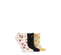ELLE Ladies No-Show Socks - Soft Cotton in Plain, Stripe and Patterned Styles Multipack of 3 Size 4-8 (UK, Numeric, 4, 8, Regular, Regular, Parisian Rose Patterned)