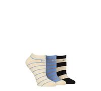 ELLE Ladies No-Show Socks - Soft Cotton in Plain, Stripe and Patterned Styles Multipack of 3 Size 4-8 (UK, Numeric, 4, 8, Regular, Regular, Leopard Noir Striped)