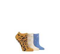 ELLE Ladies No-Show Socks - Soft Cotton in Plain, Stripe and Patterned Styles Multipack of 3 Size 4-8 (UK, Numeric, 4, 8, Regular, Regular, Leopard Noir Patterned)