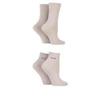 Elle Ladies Patterned and Plain Assorted Sock Styles including Anklets, No Show, Trainer and Regular Bamboo Socks in a Multipack of 4 Anklet Neutral 4-8