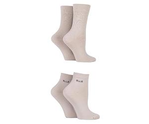 Elle Ladies Patterned and Plain Assorted Sock Styles including Anklets, No Show, Trainer and Regular Bamboo Socks in a Multipack of 4 Anklet Neutral 4-8