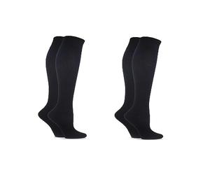 ELLE Ladies Patterned and Plain Assorted Sock Styles including Anklets, No Show, Trainer, Knee High and Regular Cotton Socks in a Multipack of 6 & 4 Pairs Knee High Black 4-8