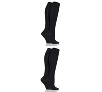 Elle Ladies Plain Bamboo Knee High Socks Pack of 4 Black 4-8