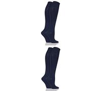 ELLE Ladies' Plain Bamboo Knee High Socks Pack of 4 Navy 4-8