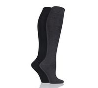 Elle Ladies Plain Bamboo Knee High Socks Soft, Breathable & Cooling Long 2 Pair Multipack Size 4-8 Colourful for Everyday Casual Wear Grey 4-8