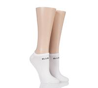 ELLE Ladies Plain Patterned and Striped Bamboo No Show Socks Pack of 2 White 4-8