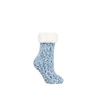 ELLE Ladies Popcorn Feather Slipper Socks with Sherpa Lining Pack of 1 Navy 4-8