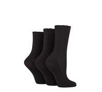 ELLE Ladies Ribbed Bamboo Socks with Scallop Top Pack of 3 Black 4-8