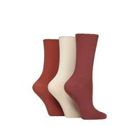 ELLE Ladies Ribbed Bamboo Socks with Scallop Top Pack of 3 (UK, Numeric, 4, 8, Regular, Regular, Wild Poppy)