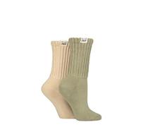 ELLE Ladies Slouch Sports Socks - Smooth toe seams, Half cushioned foot, Ribbed legs, Arch support, Soft Cotton Material 2 Pair Multipack Size 4-8 Khaki/Beige