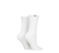 ELLE Ladies Slouch Sports Socks - Smooth toe seams, Half cushioned foot, Ribbed legs, Arch support, Soft Cotton Material 2 Pair Multipack Size 4-8 White