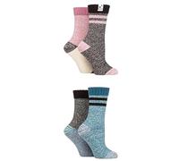 Elle Ladies Soft and Chunky Boot Socks Perfect for Walking, Hiking, Trekking and Outdoor Wear in a Multipack of 4 Pairs Pink/Blue 4-8
