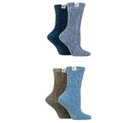 Elle Ladies Soft and Chunky Boot Socks Perfect for Walking, Hiking, Trekking and Outdoor Wear in a Multipack of 4 Pairs Sapphire/Moonlight 4-8