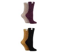 Elle Ladies Soft and Chunky Boot Socks Perfect for Walking, Hiking, Trekking and Outdoor Wear in a Multipack of 4 Pairs Mustard/Damson/Gold 4-8