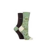 Elle Ladies Soft, Breathable & Cooling Bamboo Patterned and Plain Colourful Socks in a Multipack of 2 Pairs (UK, Numeric, 4, 8, Regular, Regular, Forager)