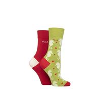 Elle Ladies Soft, Breathable & Cooling Bamboo Patterned and Plain Colourful Socks in a Multipack of 2 Pairs (UK, Numeric, 4, 8, Regular, Regular, Coastal Joy)