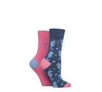 Elle Ladies Soft, Breathable & Cooling Bamboo Patterned and Plain Colourful Socks in a Multipack of 2 Pairs (UK, Numeric, 4, 8, Regular, Regular, Seafarer)