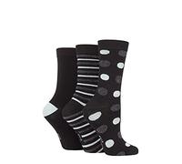 ELLE Ladies Spotty and Stripe Feather Bamboo Socks Pack of 3 (Grey/Charcoal, 4-8)
