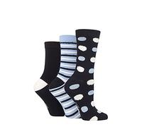 ELLE Ladies Spotty and Stripe Feather Bamboo Socks Pack of 3 (Navy/Blue, 4-8)
