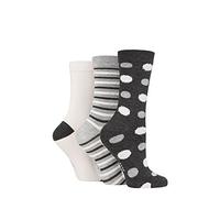 ELLE Ladies Spotty and Stripe Feather Bamboo Socks Pack of 3 (Pink/Grey, 4-8)