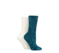 Elle Ladies Super Soft Silky Cosy Chenille Leisure Socks Pack of 2 Size 4-8 in Assorted Colours Perfect for Lounging (Blue Coral)
