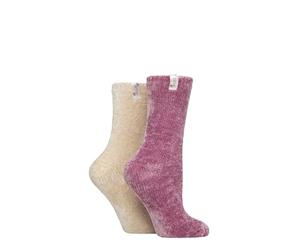 ELLE Ladies Super Soft Silky Cosy Chenille Leisure Socks Pack of 2 Size 4-8 in Assorted Colours (UK, Numeric, 4, 8, Regular, Regular, Smokey Pinks)