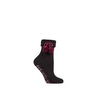 ELLE Ladies Wool Mix Slipper Socks with Pompoms Pack of 1 Black/Purples 4-8