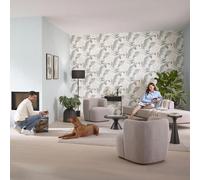 Elle non-woven wallpaper leaves white green beige gloss 10332-07 (3,74£/1qm)