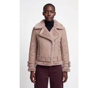 ELLE Women's Paige Faux-Shearling Biker Jacket in Pale Grey | Size: Small
