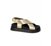 Elle Sport Cross Strap Buckle Platform Sandals In Metallic Gold Metallic Gold