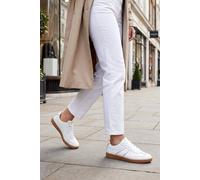 Elle Sport Leather Retro Court Lace Up Trainers In Warm White Warm White