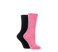 Elle Women Chenille Boot Socks Pack of 2 Rose/Charcoal 4-8