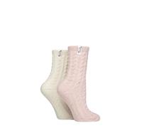 ELLE Women’s 2-Pair Speckled Cable Cosy Lounge Socks - Medium Weight, Rainbow Fleck Knit, Ribbon-Tied Gift Pack 4-8 Soft Pink