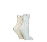 ELLE Women’s 2-Pair Speckled Cable Cosy Lounge Socks - Medium Weight, Rainbow Fleck Knit, Ribbon-Tied Gift Pack 4-8 Powder Blue
